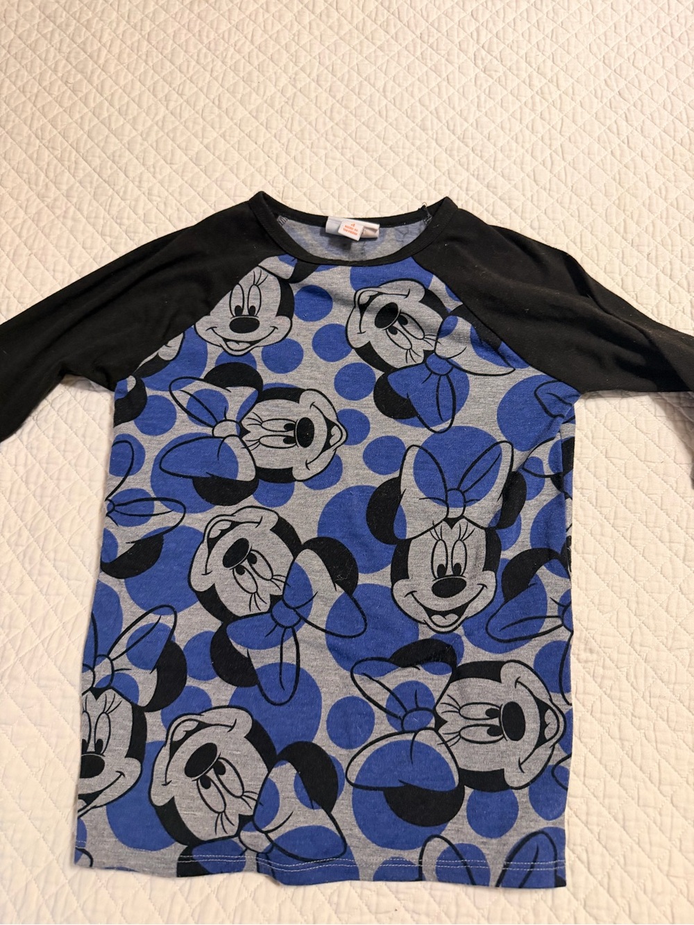 LulaRoe Minnie Mouse Blue & Gray Raglan Tee
